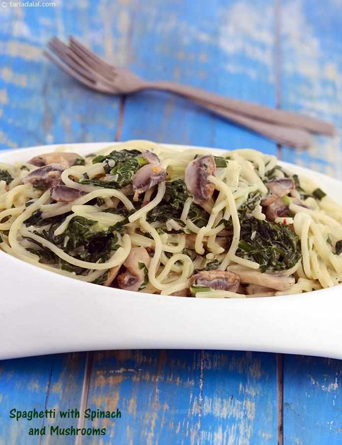 Spaghetti with Spinach and Mushrooms recipe, Pizzas & Pasta Recipes