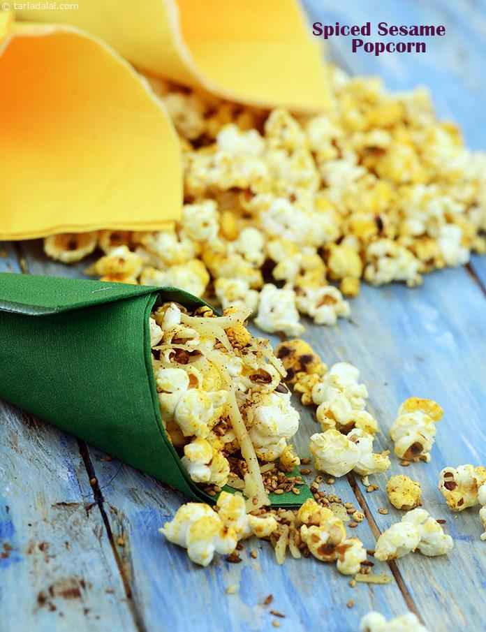स्पाईस्ड सेसमे पॉपकार्न रेसिपी, Spiced Sesame Popcorn Recipe In Hindi