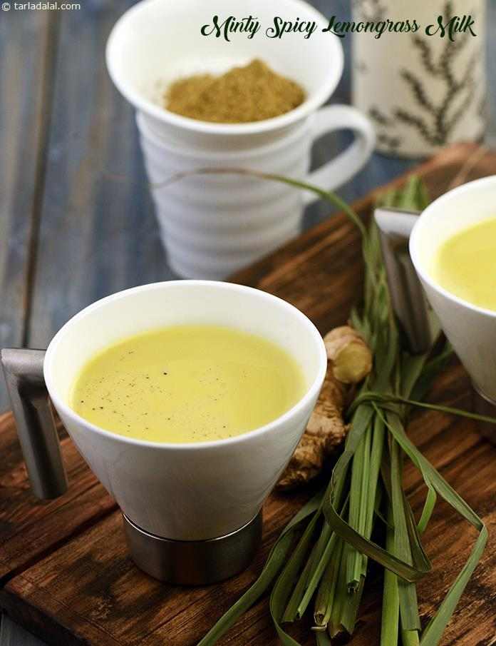 minty lemongrass milk recipe | lemongrass milk with mint | lemongrass milk for cold | lemongrass ginger turmeric milk |