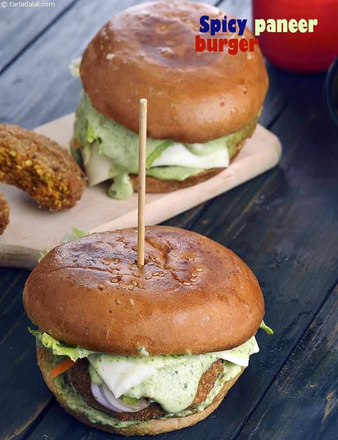 Spicy Paneer Burger recipe, Veg Paneer Burger
