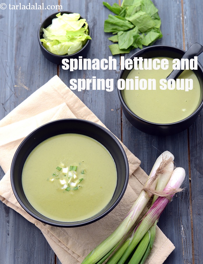 spinach lettuce and spring onion soup recipe | healthy green spring soup | Indian style |