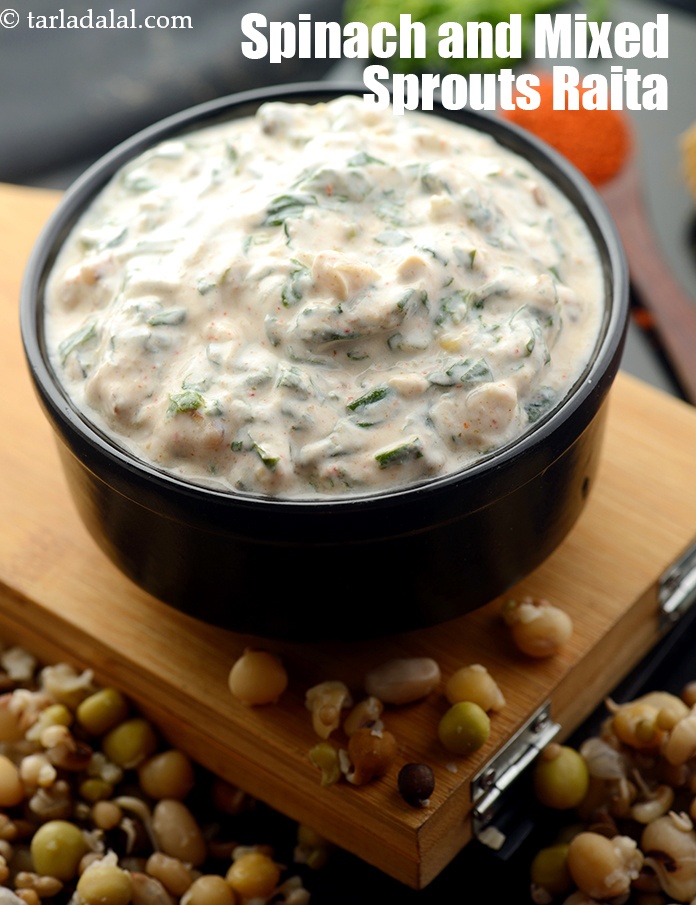 पालक मिक्स स्प्राउट्स रायता | हेल्दी | spinach mixed sprouts raita in hindi 