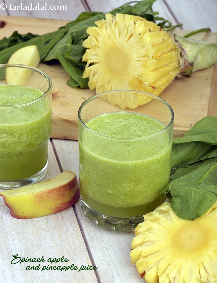 spinach apple and pineapple juice recipe | healthy pineapple spinach juice | healthy green juice | pineapple spinach celery juice | 