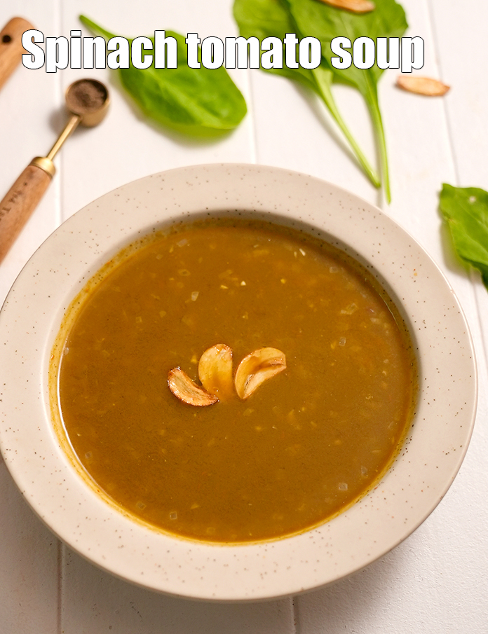 spinach tomato soup recipe | healthy palak tomato soup | tomato spinach soup |