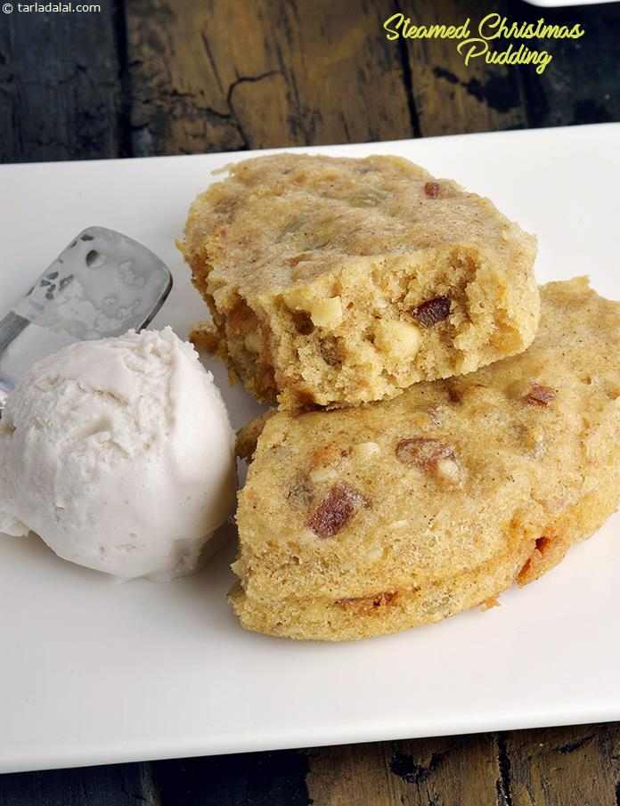 Steamed Christmas Pudding, Dry Fruit Steamed Pudding recipe, Vegetarian Recipes