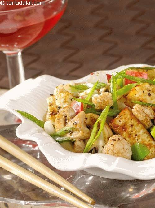 Stir-fried Paneer,  Mushroom and Capsicum recipe