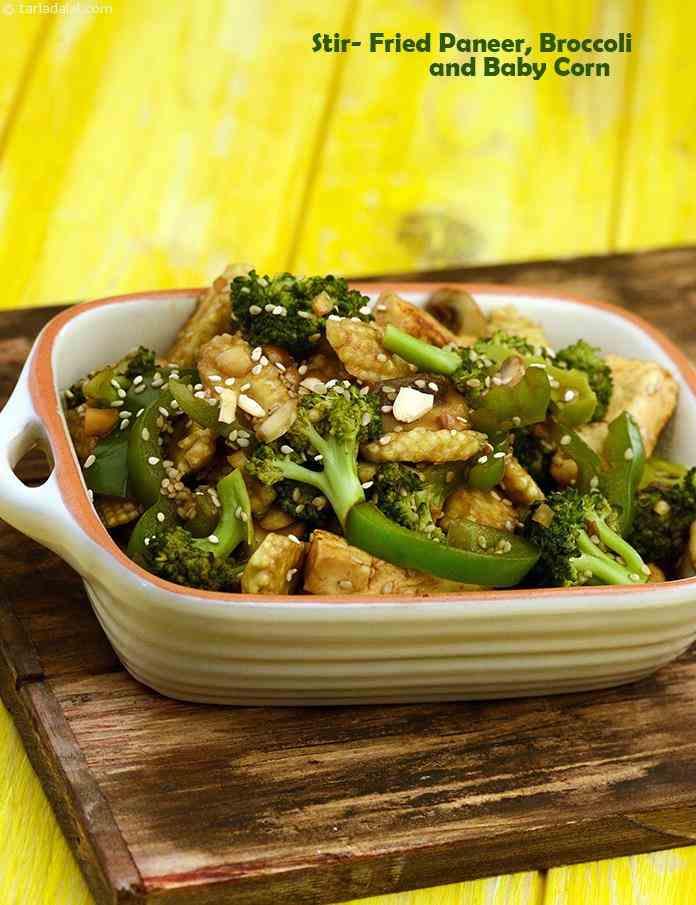 Stir- Fried Paneer, Broccoli and Baby Corn