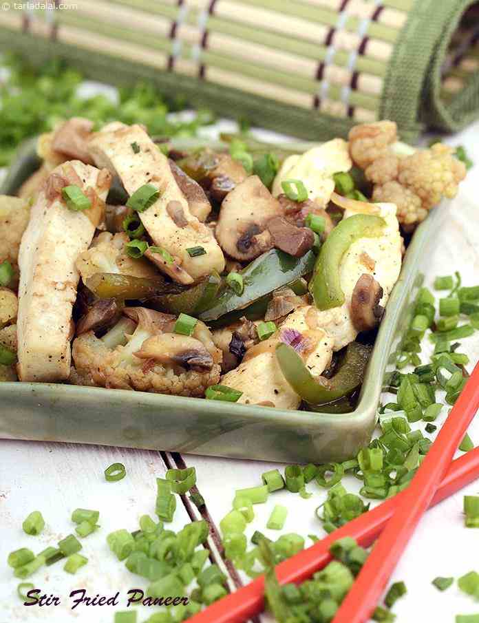 Stir Fried Paneer, Mushrooms and Capsicum