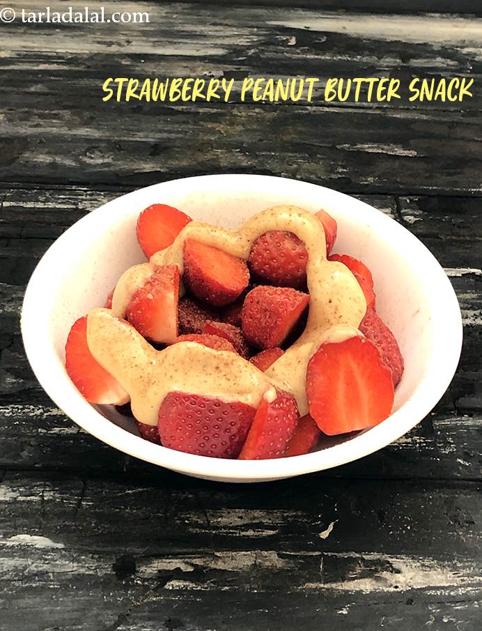 Strawberry peanut butter healthy Indian snack | Strawberry peanut butter with Cinnamon snack | instant Strawberry peanut butter dessert |