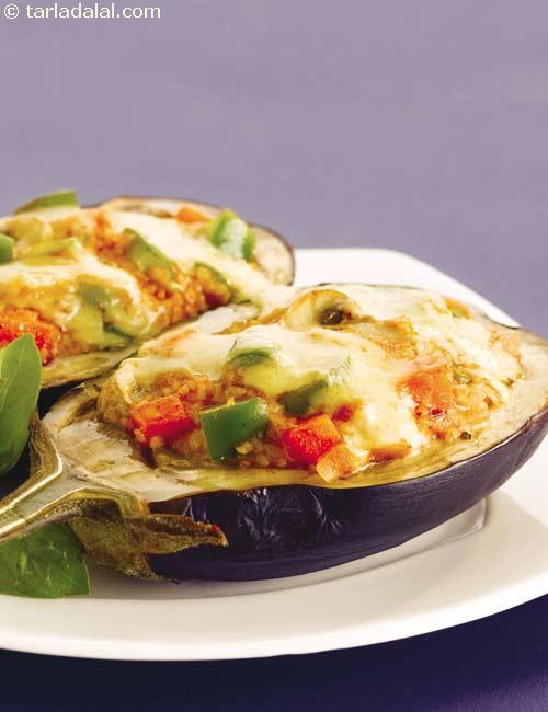 Stuffed Bulgur and Brinjal Bake recipe, Baked Dishes Recipes
