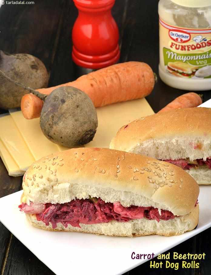 Carrot and Beetroot Hot Dog Rolls recipe, Step by Step recipes for Kids