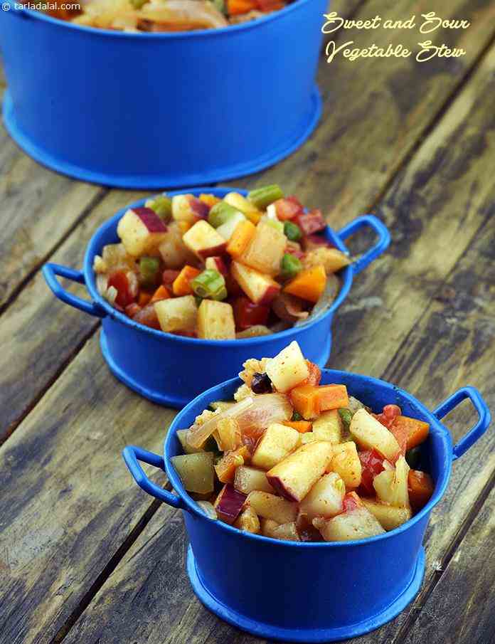 Sweet and Sour Vegetable Stew, Microwave Recipe, Indian Microwave Recipes