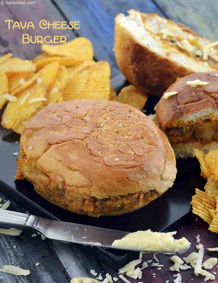 Tava Cheese Burger, Spicy Tawa burger, Indian street style tava burger