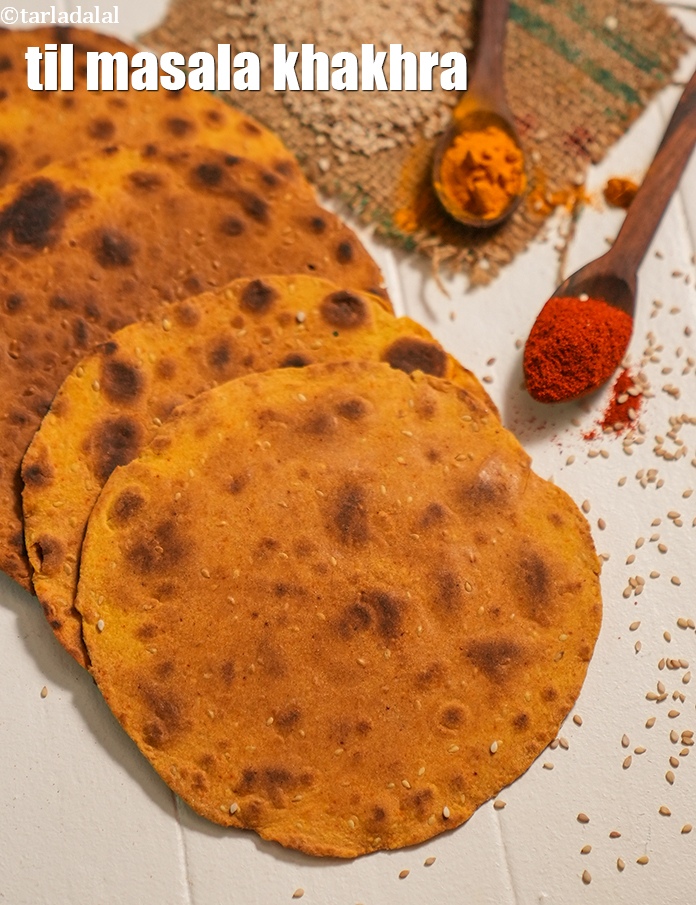 til masala khakhra recipe | healthy Gujarati khakhra | spicy sesame wheat khakhra |