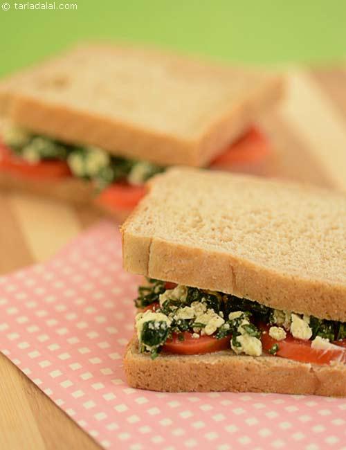 Tomato , Basil and Feta Cheese Sandwich recipe