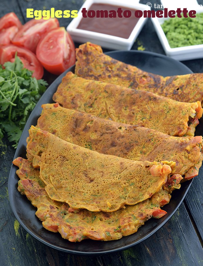 eggless tomato omelette recipe |  vegetarian tomato omelette | besan ka cheela |
