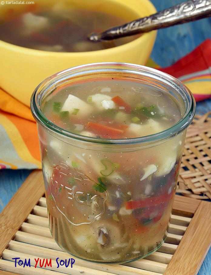 Tom Yum Soup, Zero Oil Tom Yum Soup recipe, Saatvik Recipes