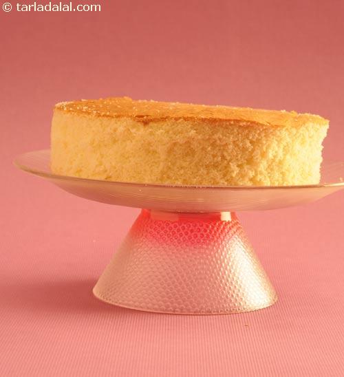 Eggless Vanilla Sponge Cake recipe made with Condensed Milk, Tarla Dalal