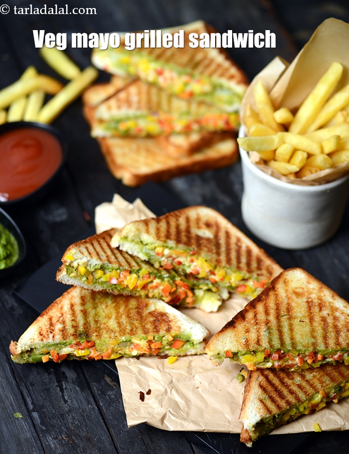 वेज मेयो ग्रिल्ड सैंडविच रेसिपी | भारतीय मेयोनेज़ सैंडविच | veg mayo grilled sandwich in hindi |