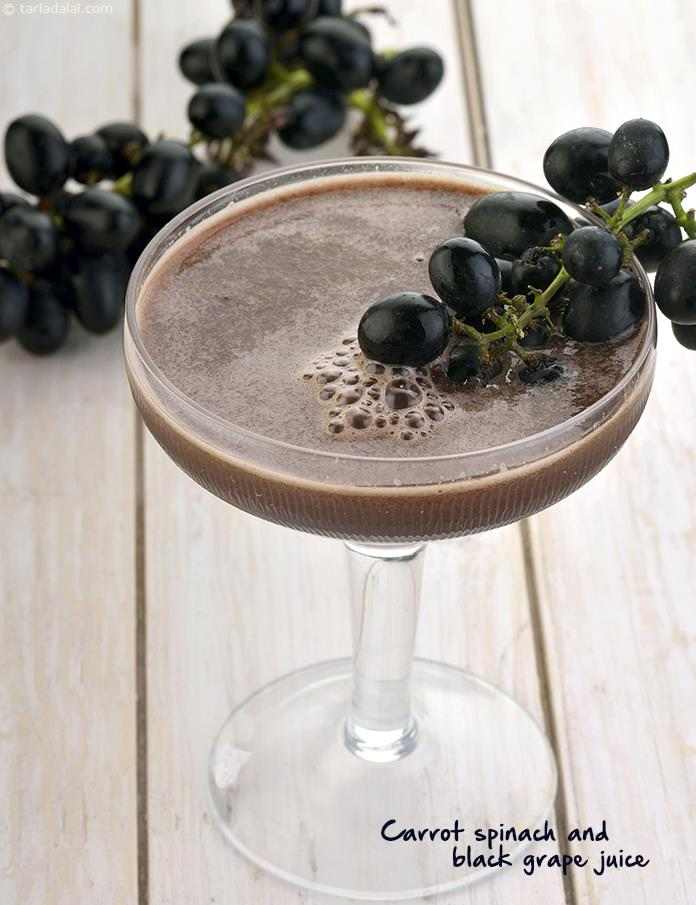 Veggie Fruit Cocktail, Carrot Spinach and Black Grape Juice recipe, Healthy Juices Recipes