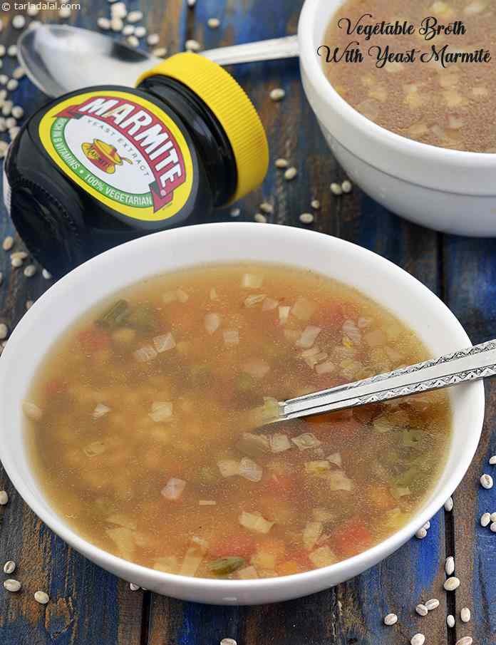 Vegetable Broth with Yeast Marmite, Vitamin Broth recipe, Vegetarian Recipes