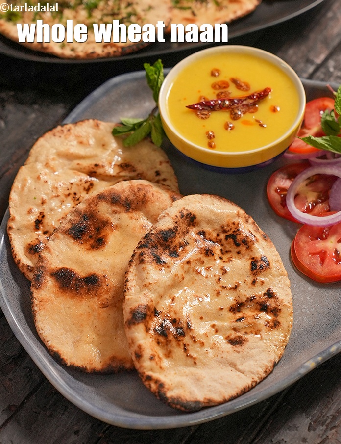 होल व्हीट नान की रेसिपी देखें | तवे पर साबुत गेहूं नान | इंस्टेंट सूखा खमीर का उपयोग करके साबुत गेहूं नान | स्वस्थ साबुत गेहूं नान | होल व्हीट नान की रेसिपी हिंदी में | whole wheat naan recipe in Hindi |