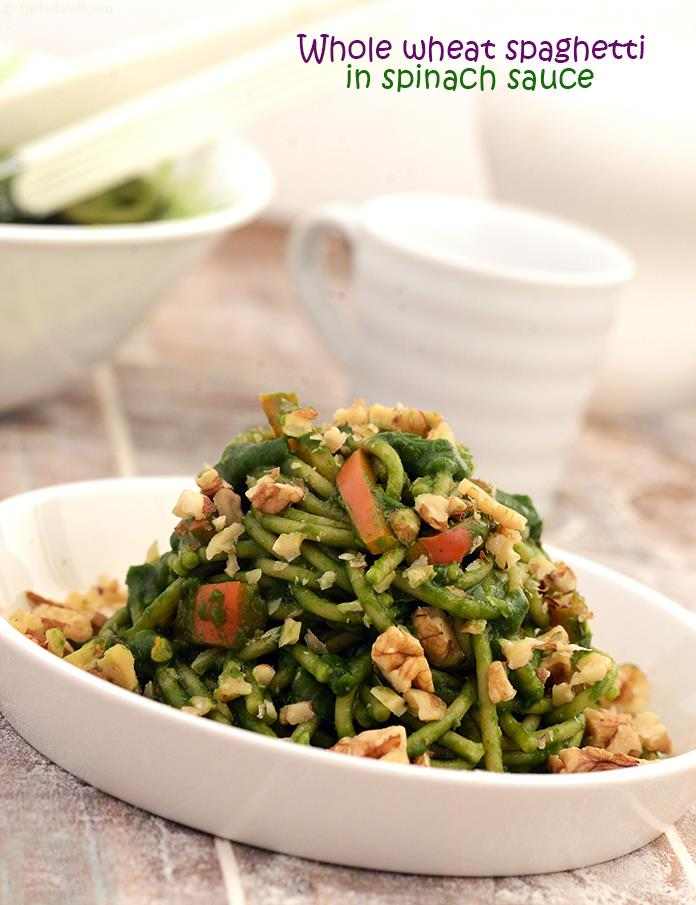 Whole Wheat Spaghetti in Spinach Sauce recipe