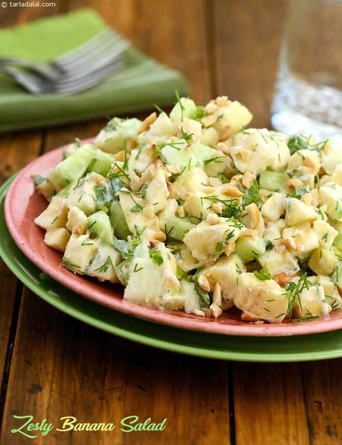 banana salad recipe | Indian banana mint salad | healthy banana peanut salad with curd dressing |