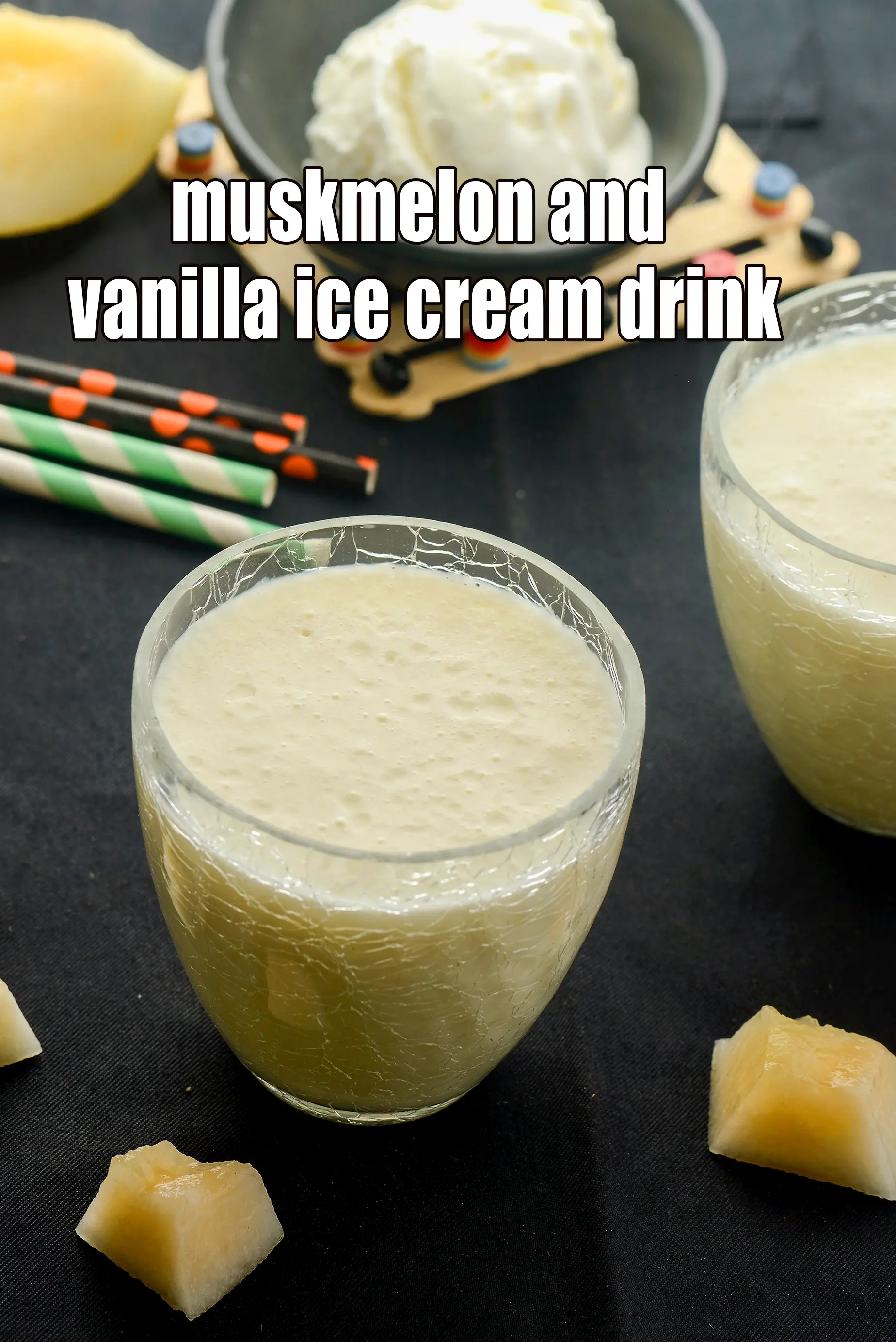 muskmelon and vanilla ice cream drink | cantaloupe with vanilla ice cream shake | muskmelon drink |