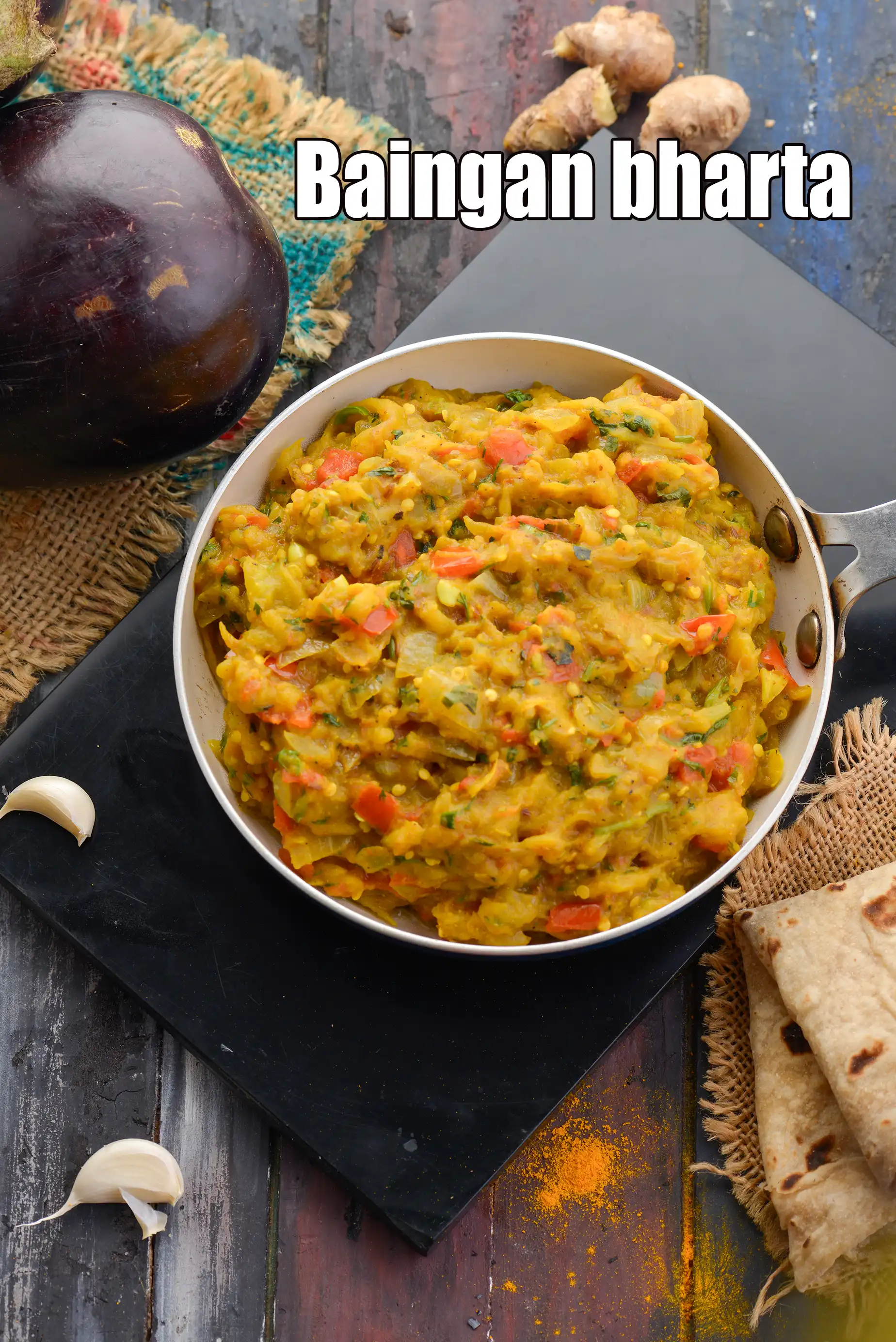 baingan bharta recipe | baingan ka bharta | roasted eggplant stir fry | aubergine bharta |