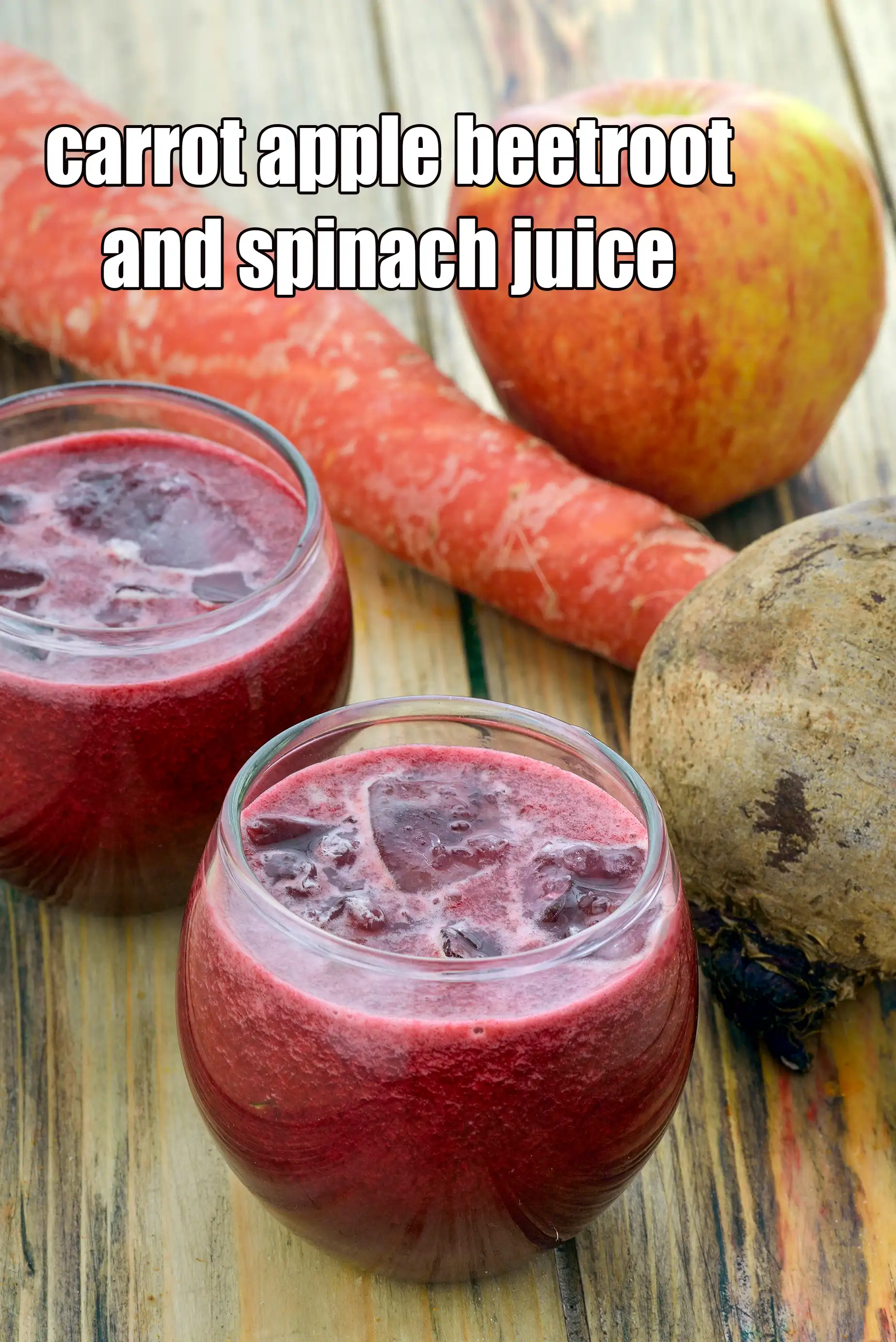 carrot apple beetroot and spinach juice recipe | antioxidant rich beet spinach and carrot juice | carrot beet spinach juice benefits | healthy carrot beet detox juice |