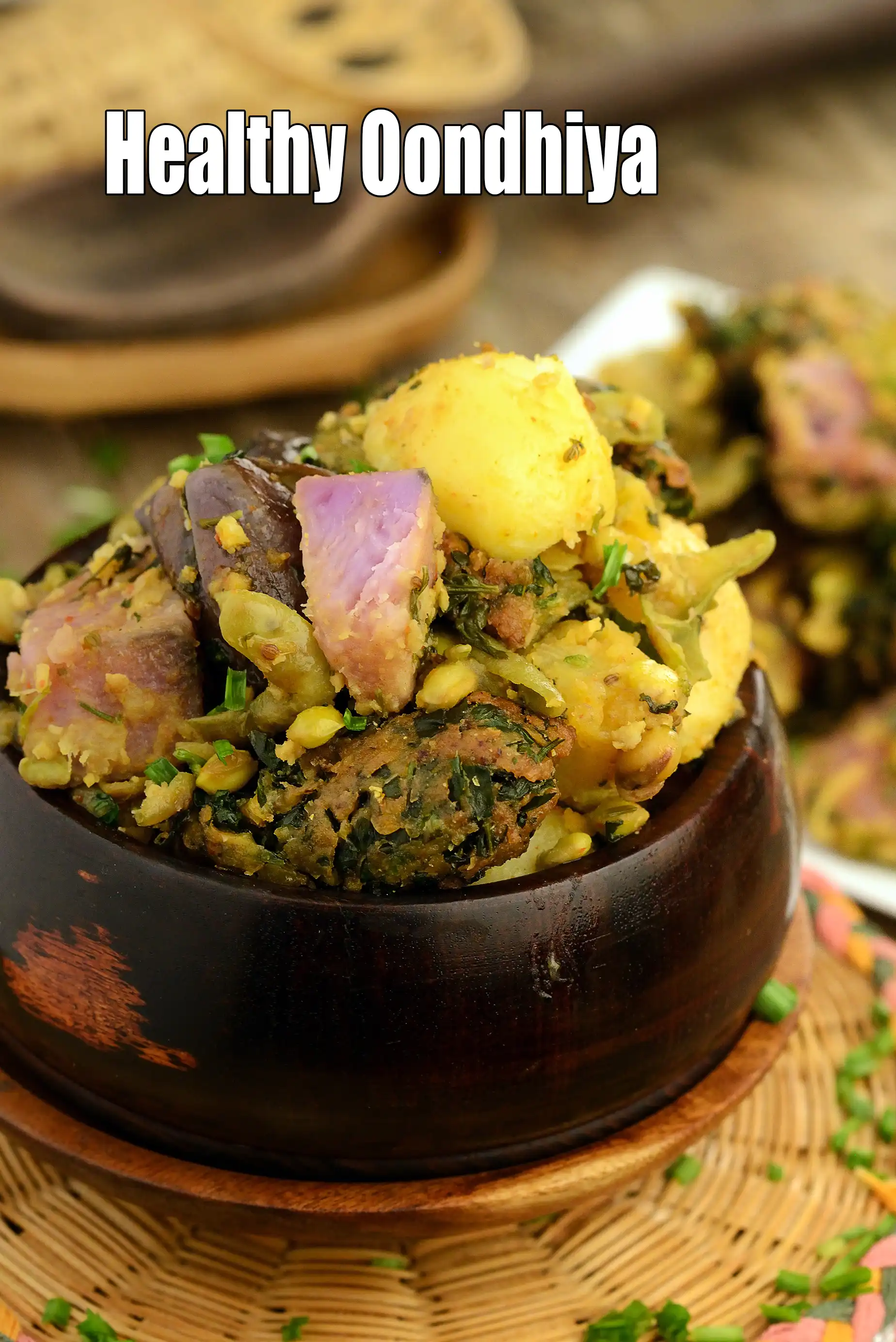 Healthy Oondhiya recipe | Undhiyu | Undhiyu with baked muthias, less oil |