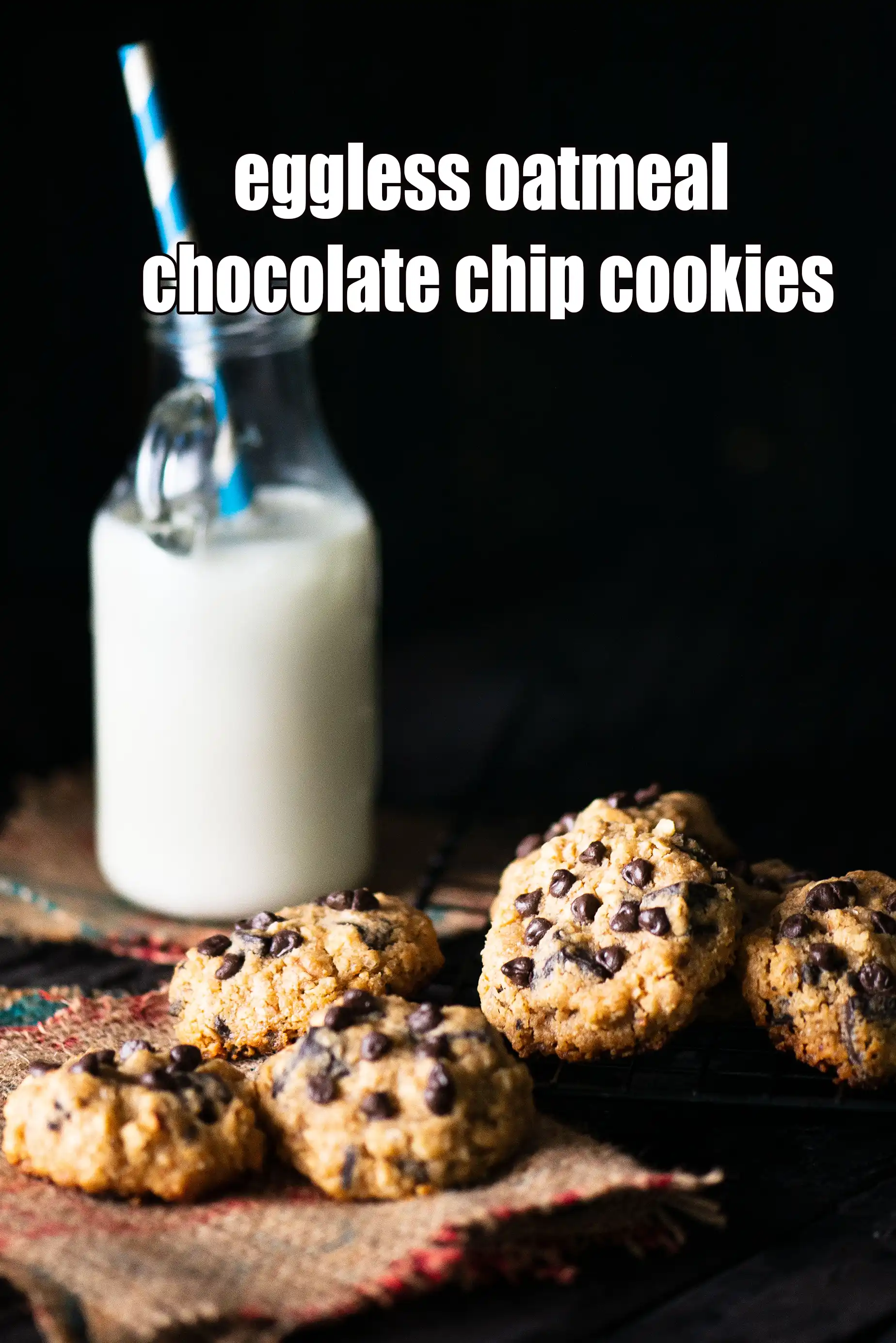 eggless oatmeal chocolate chip cookies recipe | soft and gooey oatmeal chocolate chip cookies | Indian oatmeal cookies | chocolate oat biscuits |