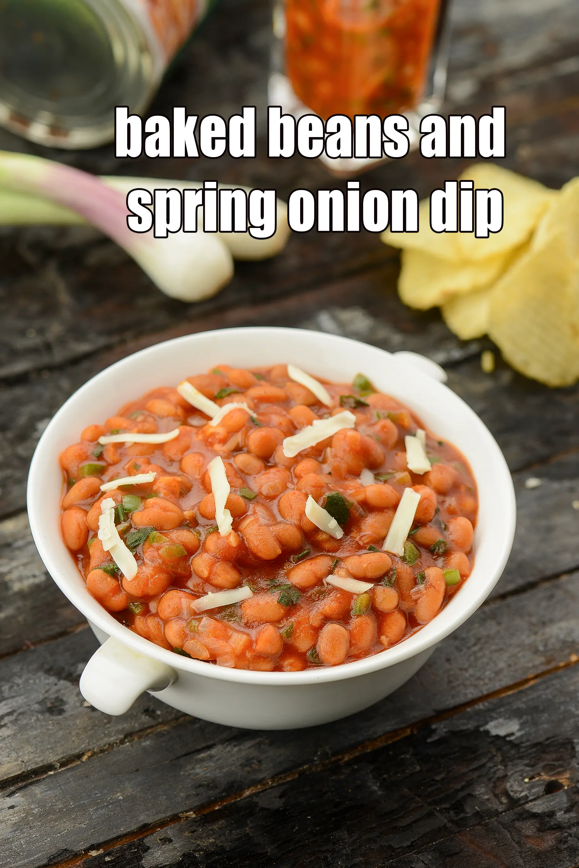 baked beans and spring onion dip recipe | Indian baked beans dip | hot bean dip | baked bean dip bowl |