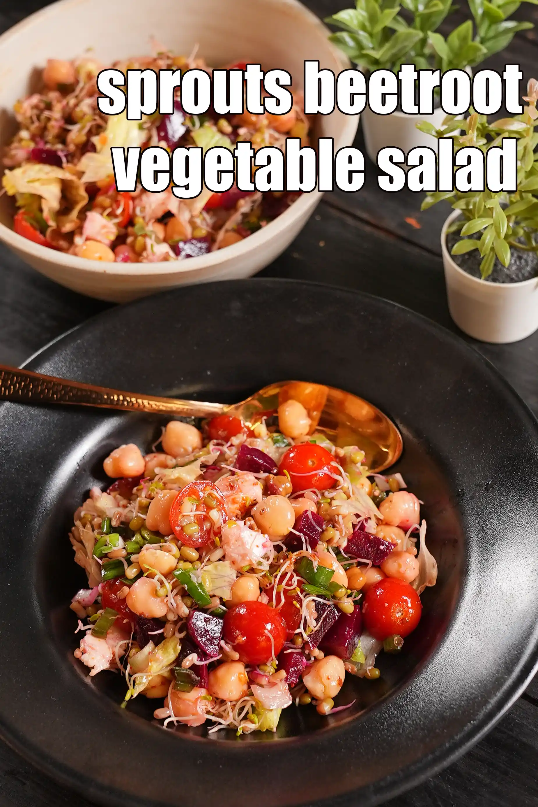 sprouts beetroot vegetable salad recipe | sprouts feta cheese vegetable salad | cherry tomatoes, sprouts protein and fibre rich salad |