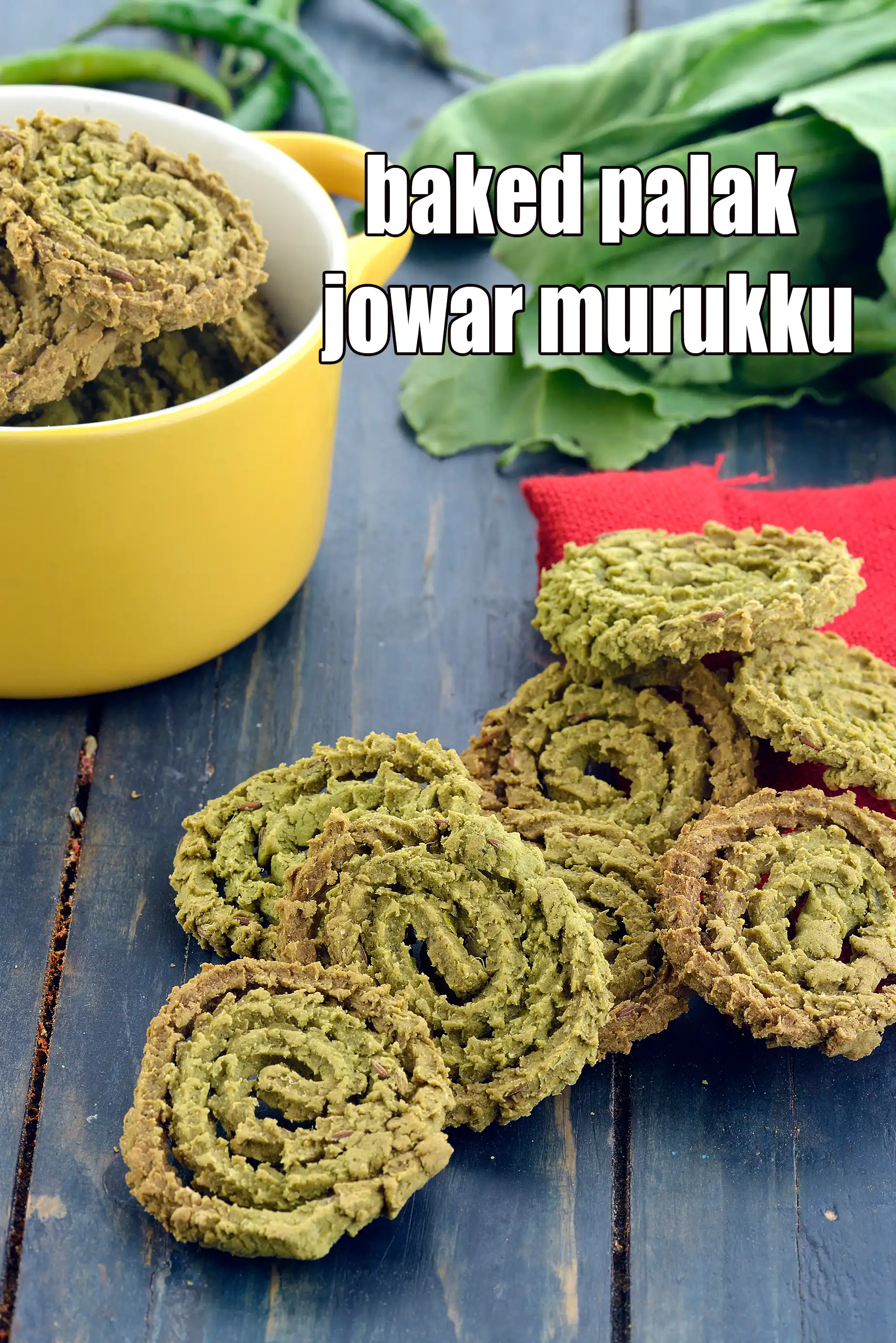 baked palak jowar murukku recipe | Indian baked jowar chakli | jowar murukku with spinach | healthy palak chakli |