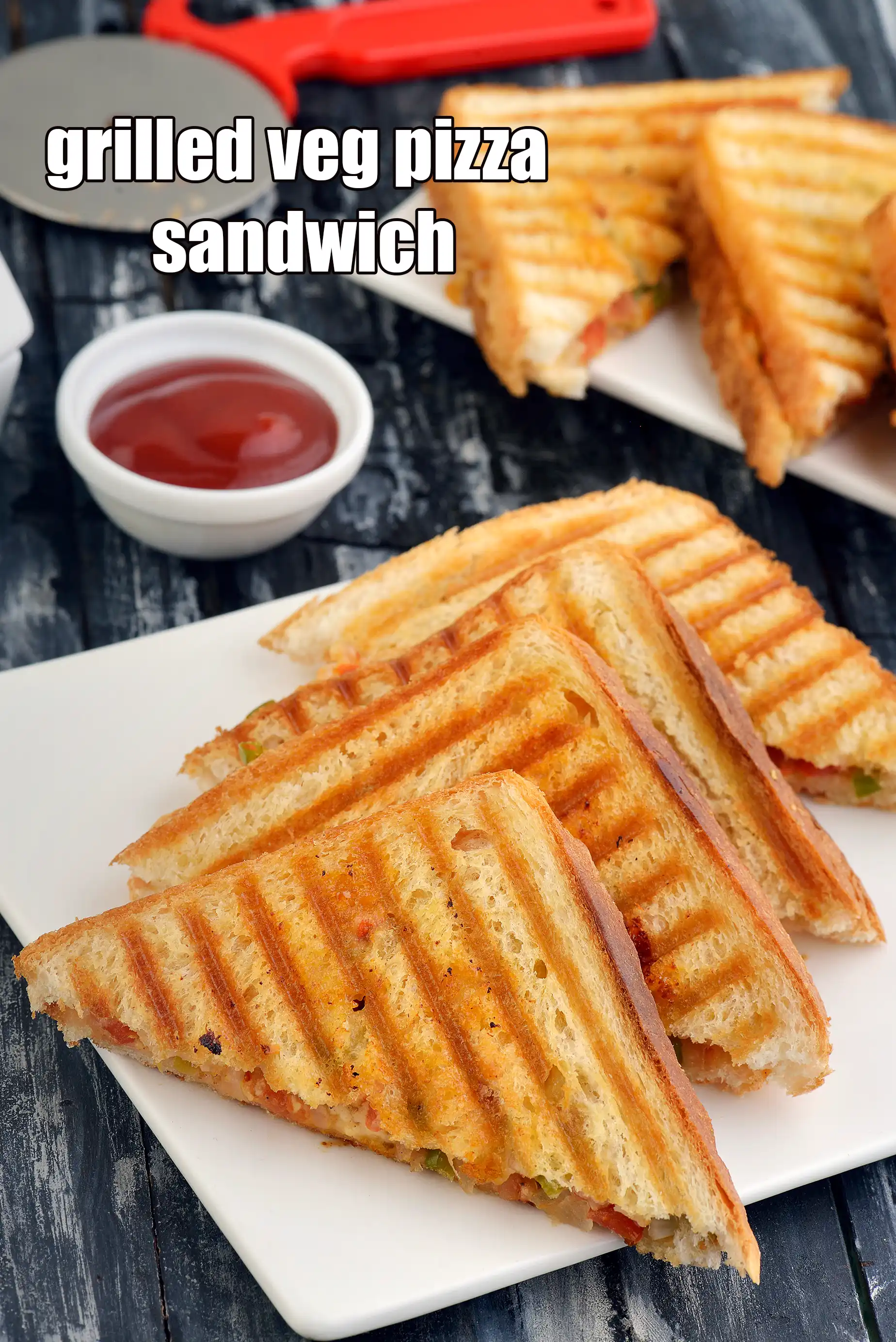 grilled veg pizza sandwich recipe | Indian style pizza sandwich | quick kids snack | bread pizza sandwich |