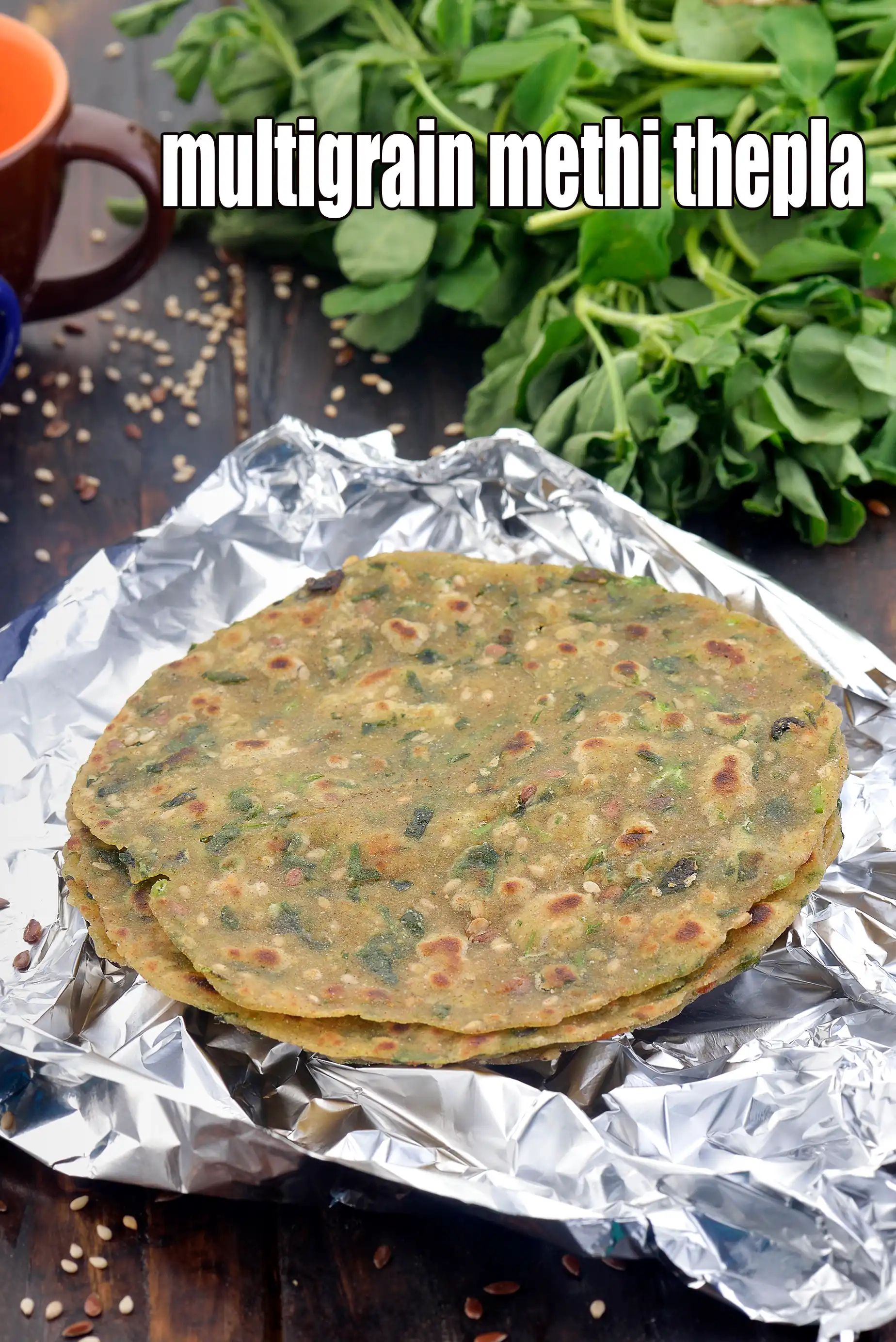 multigrain methi thepla recipe | multiflour thepla | bajra jowar ragi methi thepla | healthy mixed millet thepla |