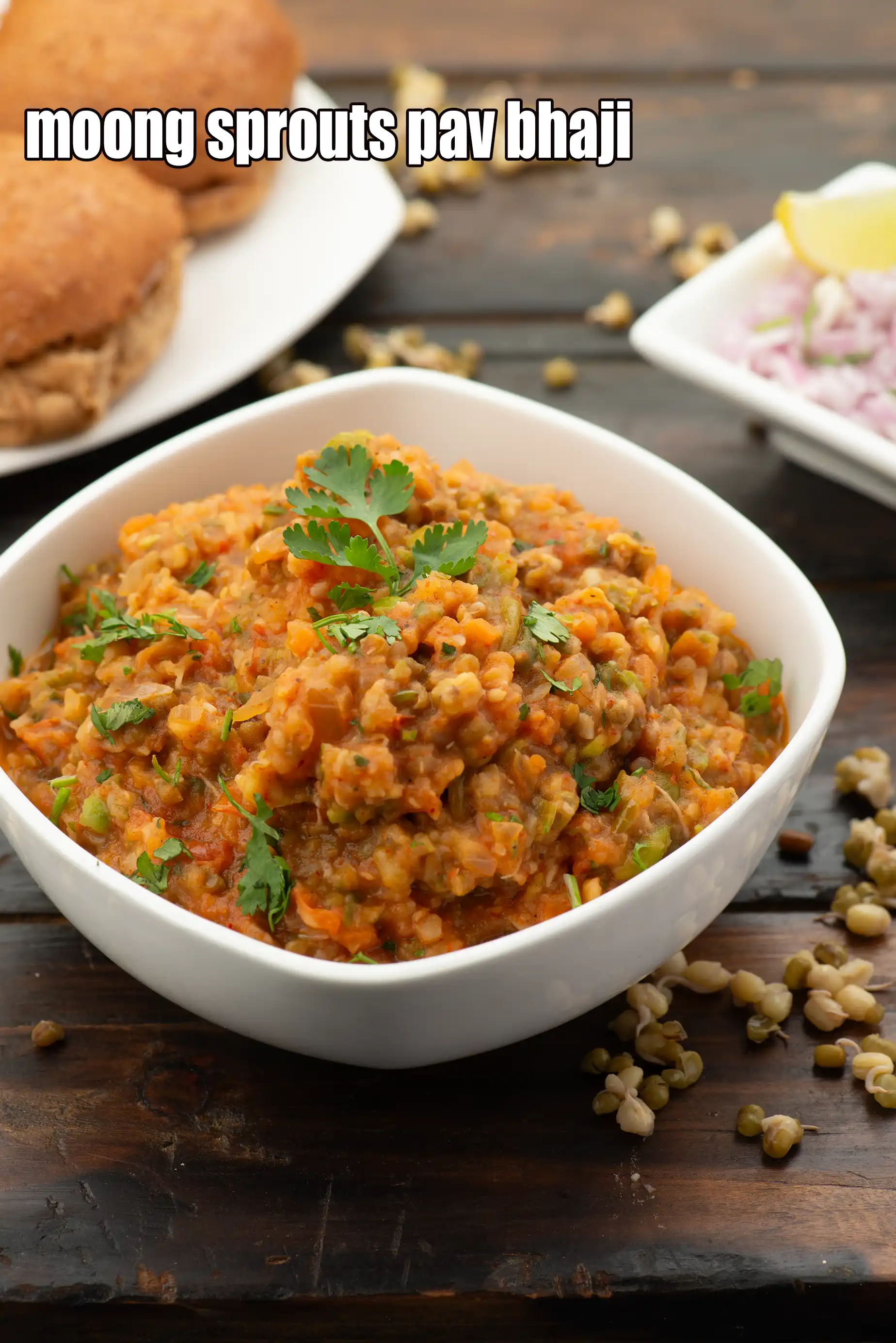 moong sprouts pav bhaji recipe | sprouts ki pav bhaji | healthy Indian pav bhaji |