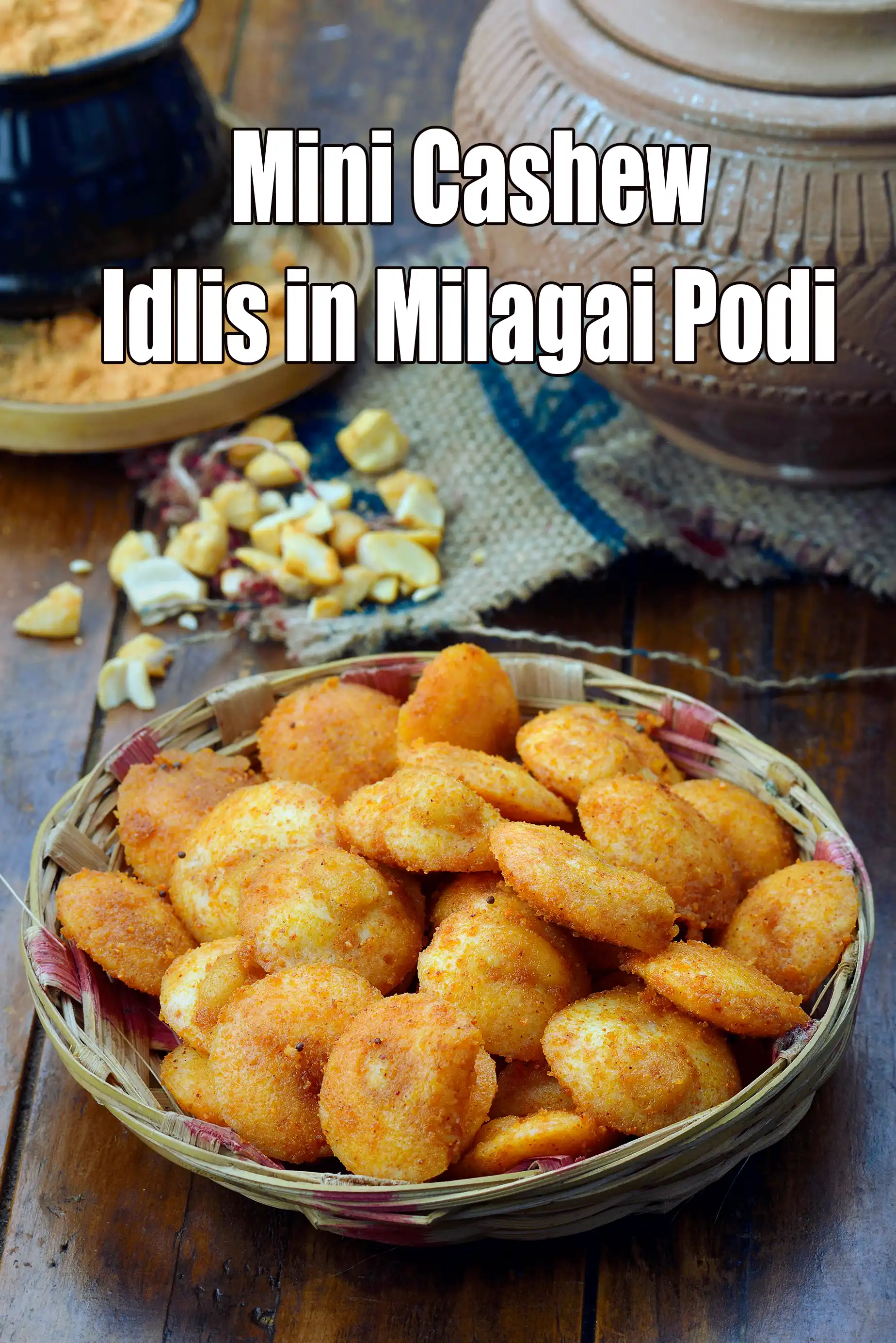 Mini Cashew Idlis in Milagai Podi recipe | Spicy Cashew Idli Bites | Cashew Idli Delights |