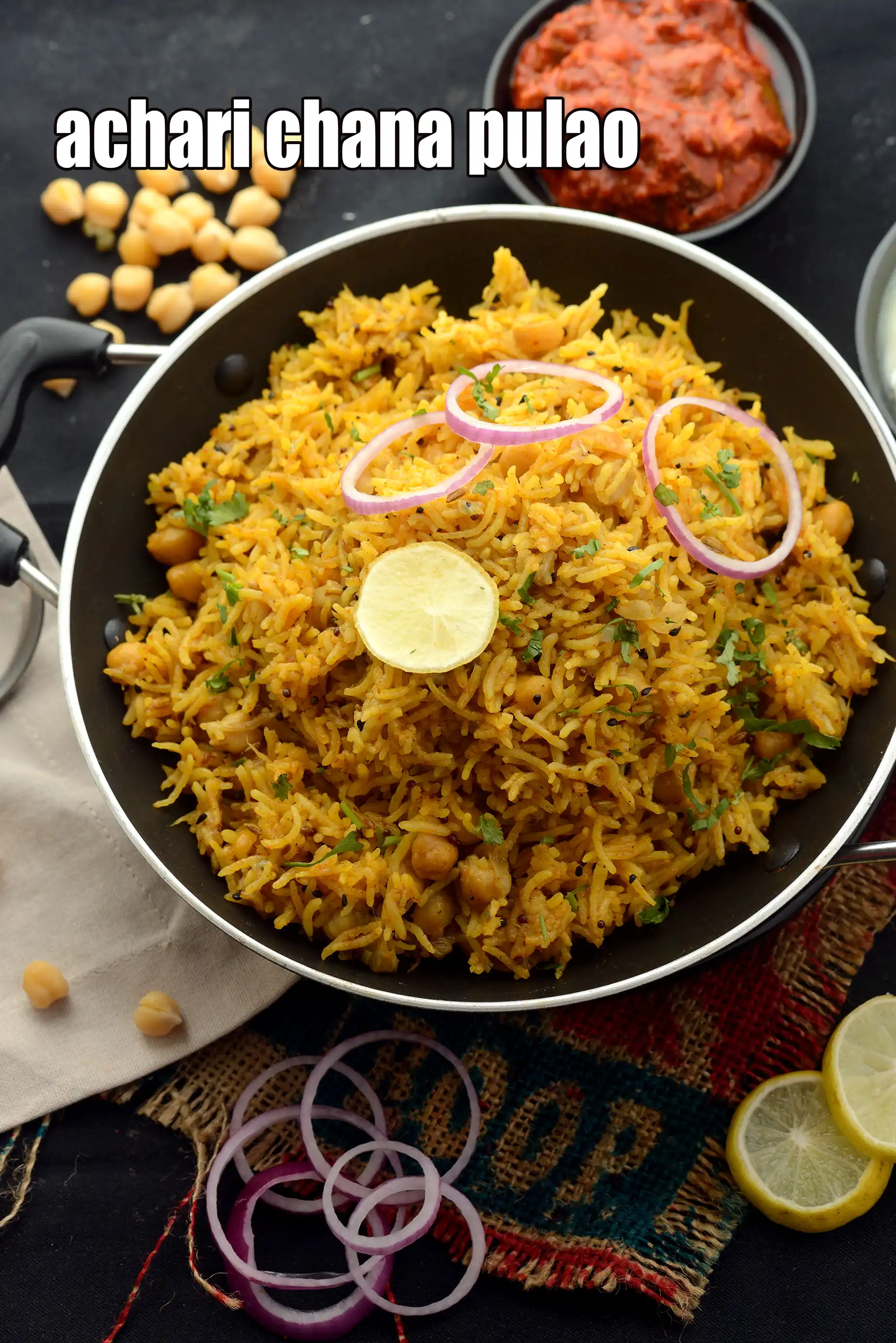achari chana pulao | achari pulao | chickpea pulao | pickled kabuli chana pulao |