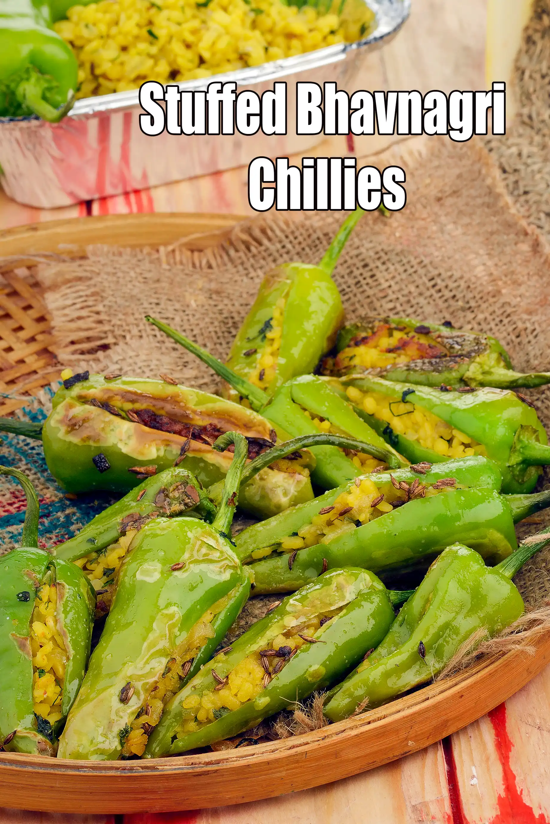 Stuffed Bhavnagri Chillies | Bharela Moong Dal Marcha | Gujarati Stuffed Chillies |