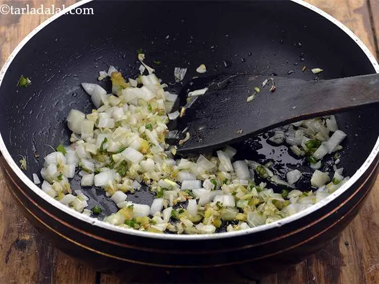 Step 19 – <p>Now add the spring onion whites. We have not finely chopped these as we still …