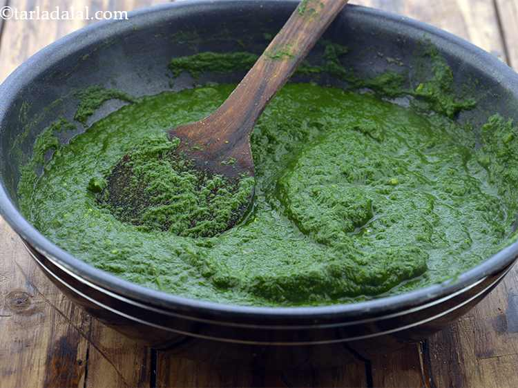 Step 19 – <p>Now add the spinach purée and 2 tbsp of water, mix well and cook on …