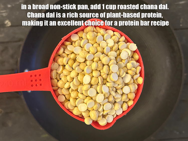 Step 1 – <p>To make&nbsp;<strong>chana dal</strong> <strong>protein bar recipe</strong>, in a broad non-stick pan, add 1 cup <a …