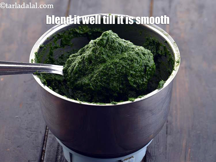 Step 11 – <p>Blend the spinach to a smooth purée and keep aside. This should be the consistency. …