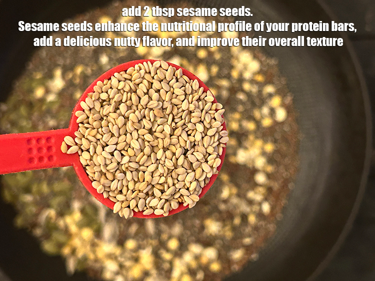 Step 6 – <p>Add 2 tbsp sesame seeds. Sesame seeds enhance the nutritional profile of your protein bars, …