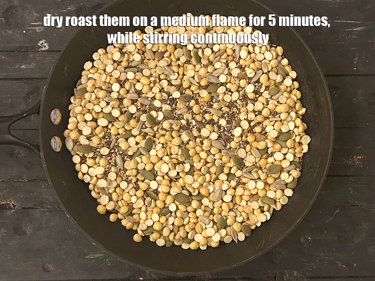 Step 7 – <p>Dry roast them on a medium flame for 5 minutes, while stirring continuously.</p>