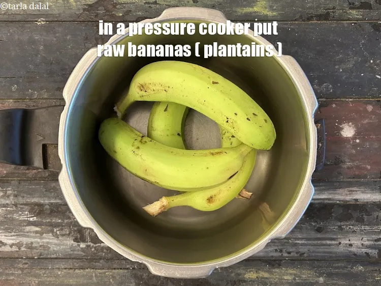 Step 8 – <meta charset="UTF-8" />Put 2&nbsp;raw bananas (<strong>platains</strong>)&nbsp;i<strong>n a pressure cooker&nbsp;to make 1 cup boiled and mashed …