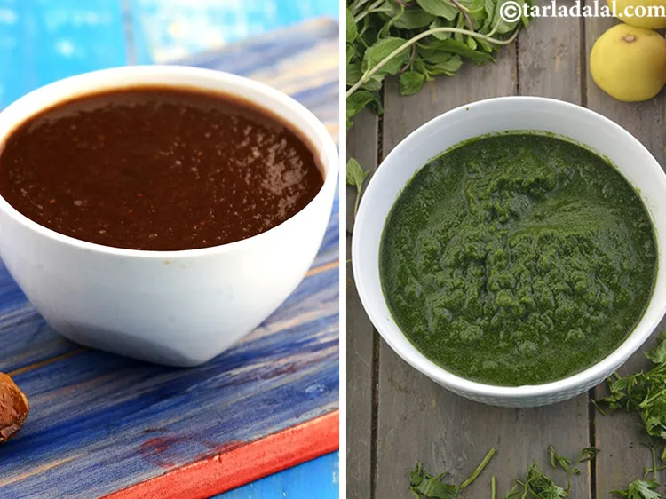 Step 37 – Tomato chutney can be substituted with <a href="https://www.tarladalal.com/khajur-imli-ki-chutney-sweet-tamarind-chutney-2796r" target="_blank"><strong>khajur imli ki chutney</strong></a> and<a href="https://www.tarladalal.com/mint-chutney--pudina-chutney-4978r" target="_blank"><strong> …